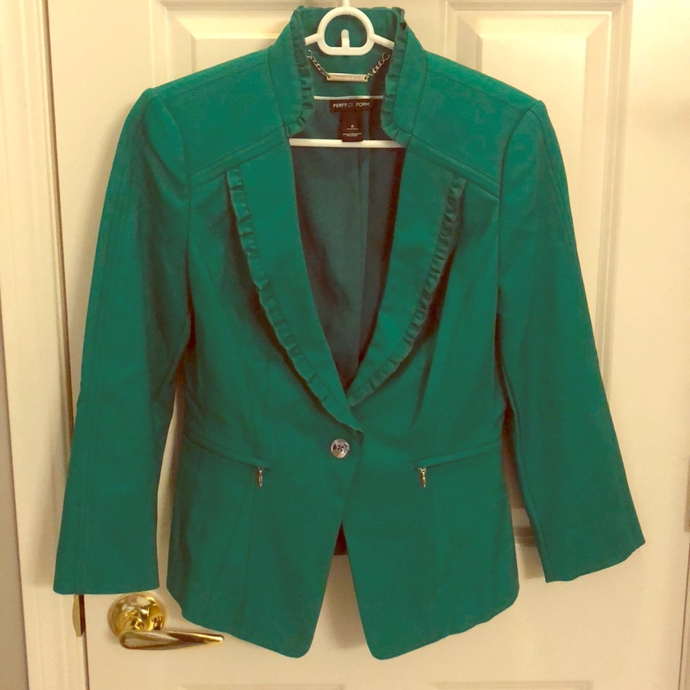 Green Ruffle Front Blazer